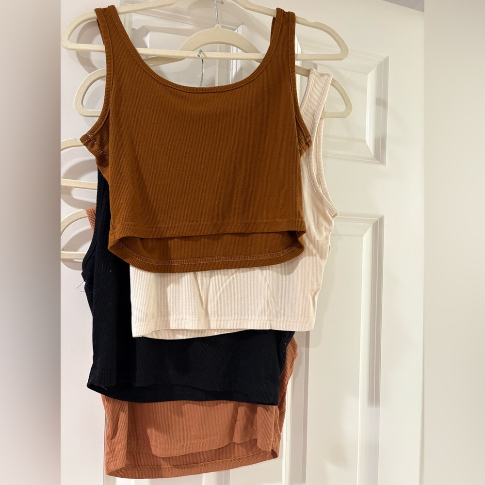 Women's Ribbed Tank Top Set - Brown, Black, Cream - SHEIN - GUC - Medium (x4)